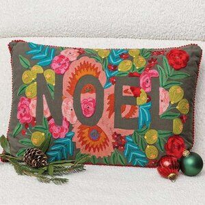 Karma Living Christmas Noel floral pillow